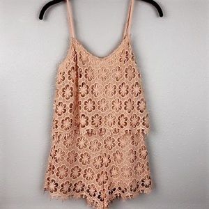 Kiss and Cry Romper Floral Crochet Peach